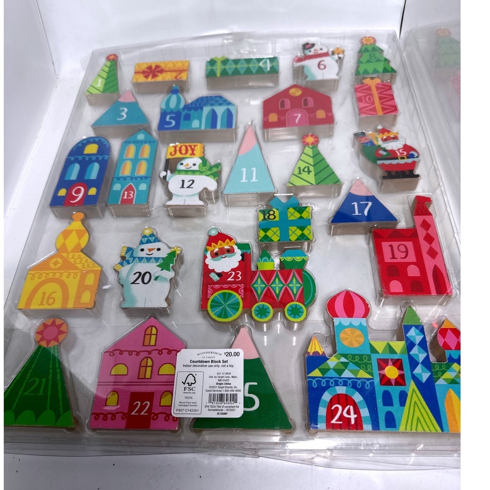 Wondershop Countdown Block Set Christmas Wood Advent Calendar 25pc MulticolorNEW